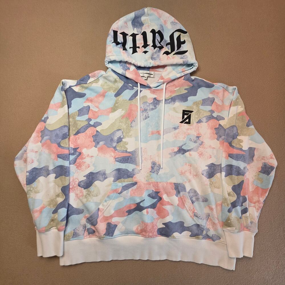 Faith Connexion Pastel Camo Oversized Hoodie Sz Large White Blue Pink Green